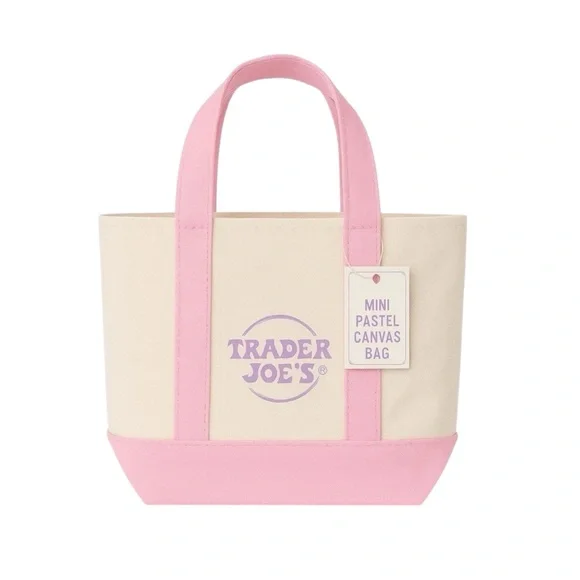 Viral TRADER JOES Mini Pastel Canvas Tote Bag DELICATE PINK - Picture 12 of 12